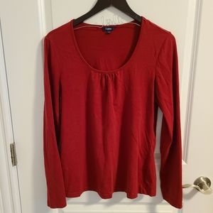 Red long sleeve t-shirt with cinched detail